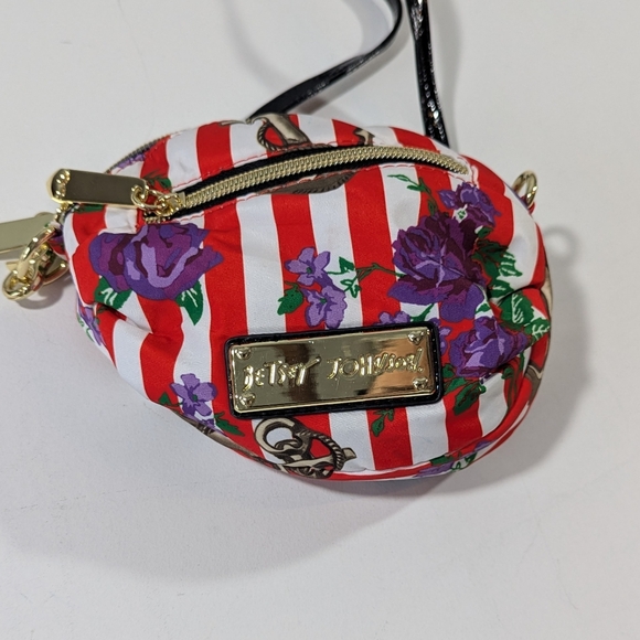 Betsey Johnson Nautical Floral Mini Crossbody Bag Striped Anchor Purple Flower - Picture 2 of 13